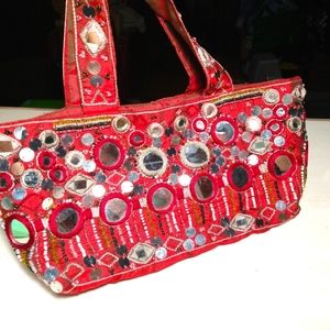 MOYNA Indian Mirror & Beaded Silk Handbag